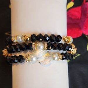 Elegant Black Beaded Bracelet 3 piece